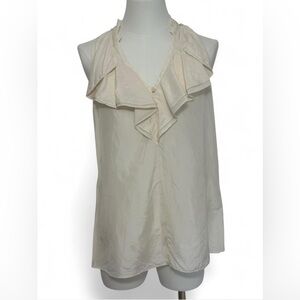 Banana Republic 100% Silk Ruffle Neck Cottagecore Blouse – Cream | Size Small